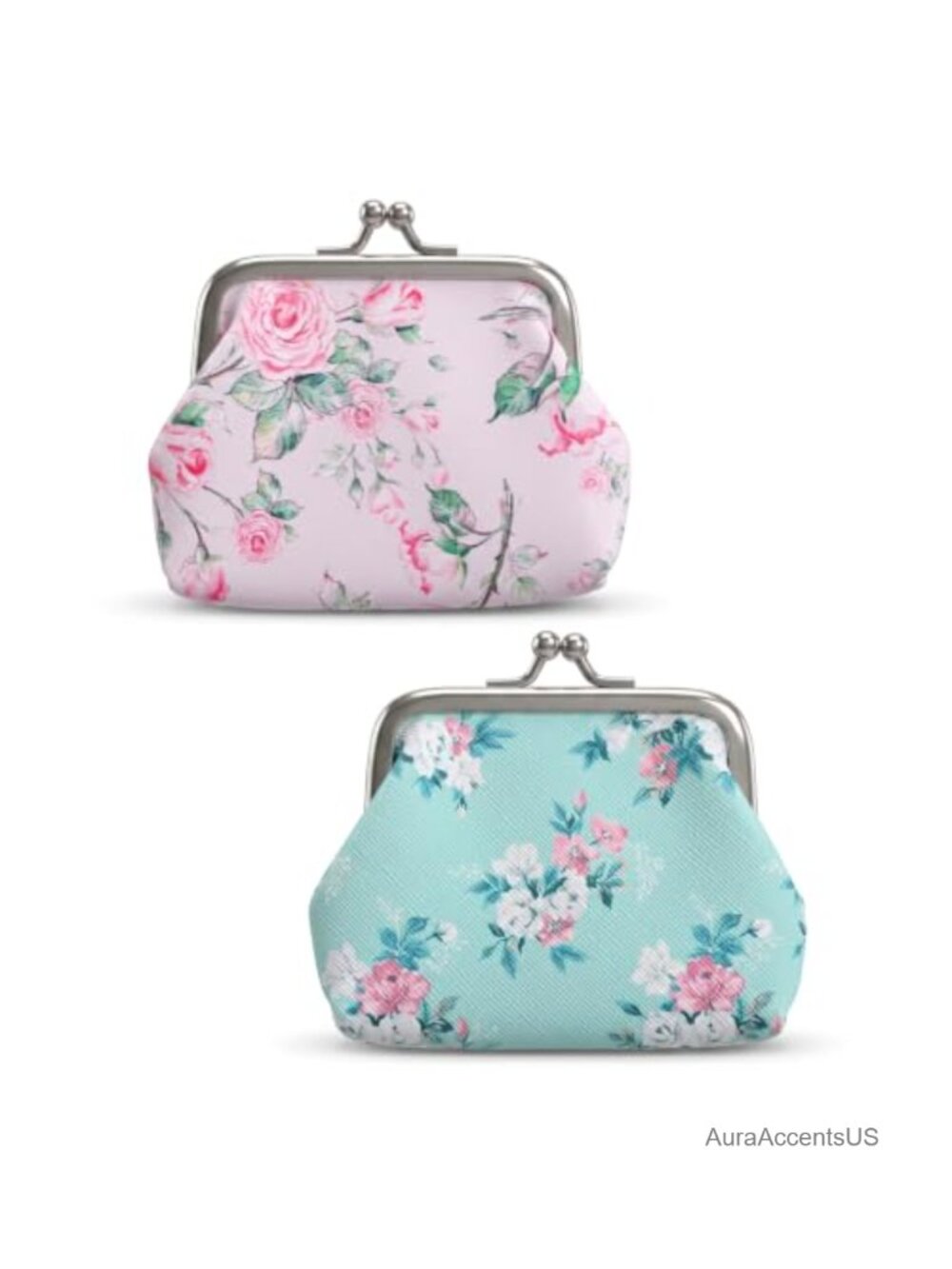 Kiss Lock Coin Purse Floral PU Leather Mini Wallet for Women
